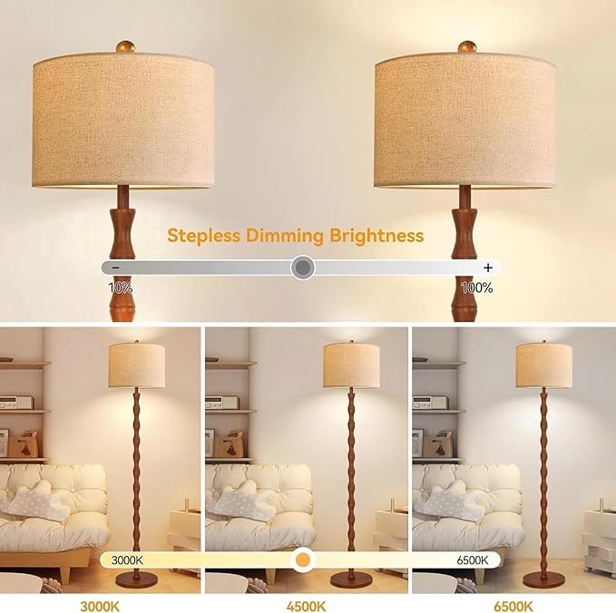 QIYIZM Wood Floor Lamp for Living Room,Bedroom,Vintage Standing Lamp with Remote Dimmable,Farmhouse Mid Century Tall Lamp Rustic Industrial Retro Floor Light Boho Bohemian