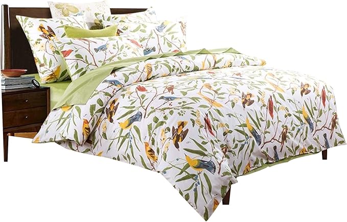 Brandream Duvet Cover King Size 3 Piece Farmhouse Floral Bedding Set Pastoral Style Classy Elegant 100% Egyptian Cotton 1 Duvet Cover with Button Closure and 2 Pillow Shams, Green