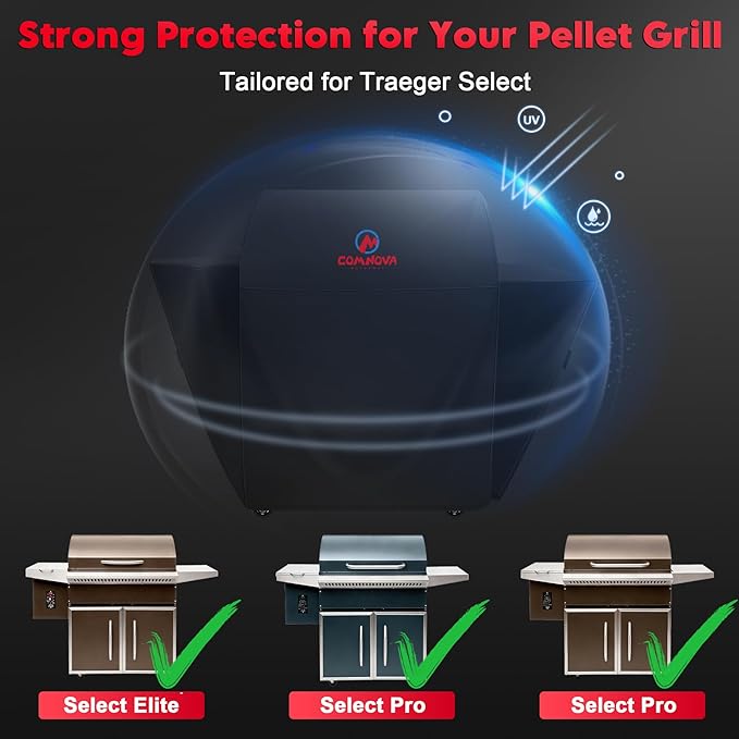 Comnova Grill Cover for Traeger Select - Premium Wood Pellet Smoker Cover for Traeger Waterproof & Heavy Duty, 600D Pellet BBQ Cover Accessory for Treager Select Elite and Selects Pro Grills (BAC375)