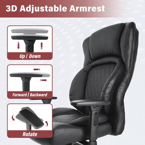 CLATINA Executive Managerial Chair - Heavy Duty Ergonomic Leather Office Chair | High Back, 3D Adjustable Arms, Lumbar Support, Black, 400LBS
