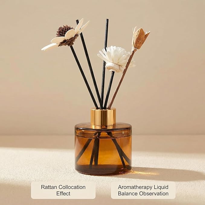 120ml 4oz Round Amber Glass Diffuser Bottles,Empty Aromatherapy Essential Oil Container, DIY Replacement Diffuser Jar with Gold Lid for Home Fragrance Bathroom Decor & Flower Bud Vase
