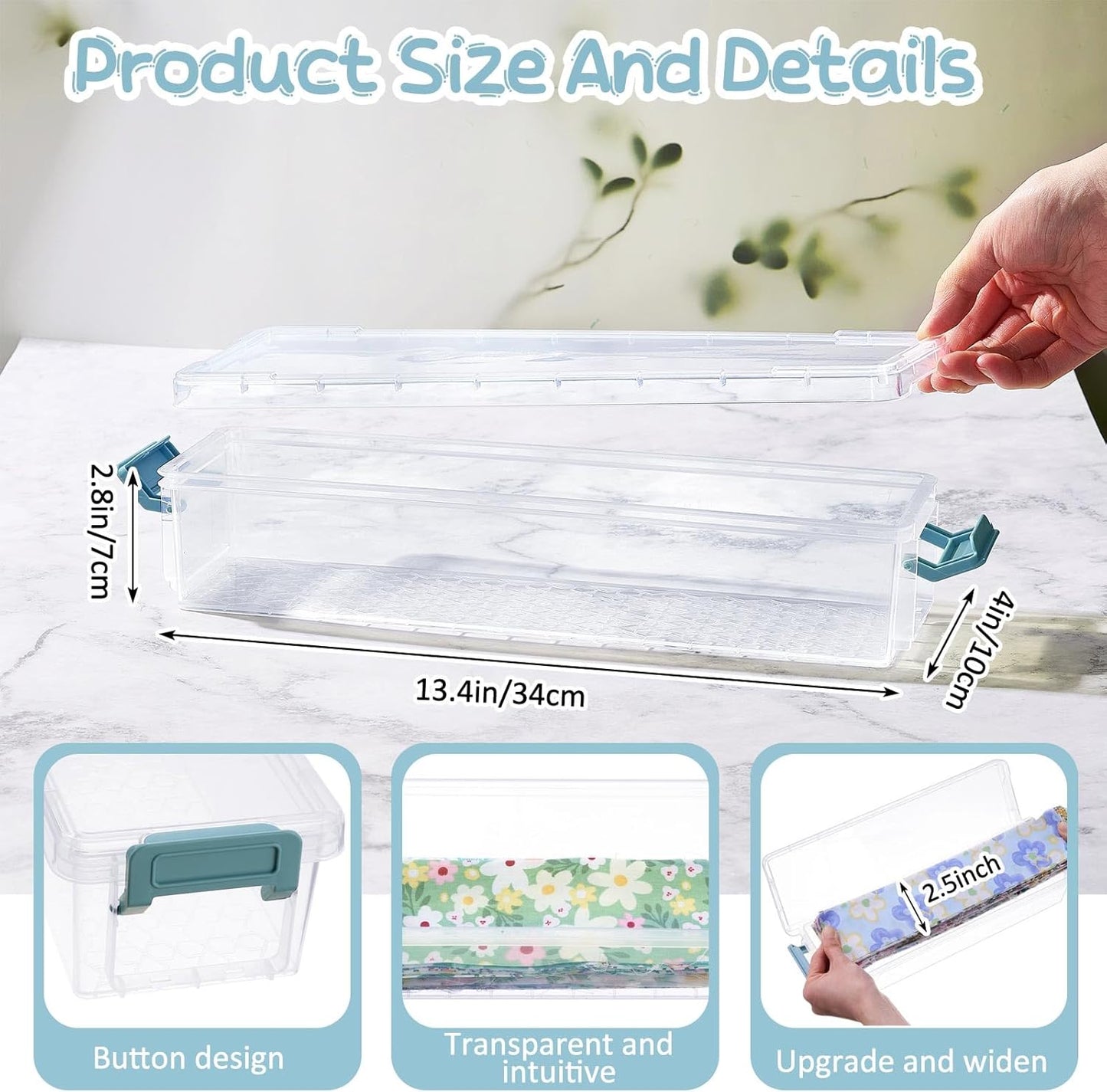 Tioncy Fabric Strip Case - 4 Pcs Jelly Cotton Patchwork Roll Storage Organizer | Blue, 13 x 4 x 3 in