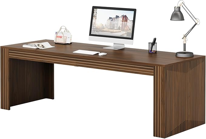 Tribesigns 79-Inch Extra Long Desk, Two Person Double Desk for Home Office, Wooden Long Computer Desk Writing Table for Office, Dark Brown
