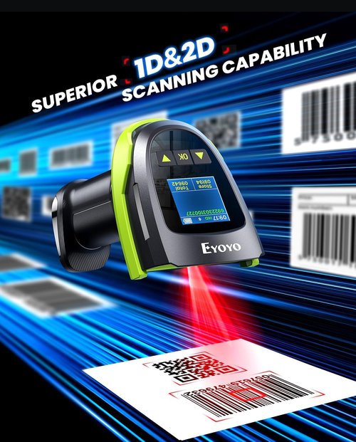 Eyoyo Wireless Barcode Scanner - Pro 1D 2D QR Bluetooth Reader with 1.44" LCD & 2900mAh Battery | Wall-Mount Cradle