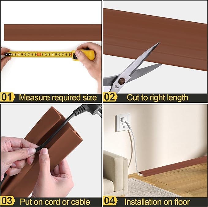 MYFAMIREA 20FT Floor Cord Cover Heavy Duty Cable Cover Protector 3 Channels Extension PVC Floor Wire Cover Outdoor Cord Hider Management Cord Cover for Wire on Floor Home Outdoor (2PCS 10FT, Brown)