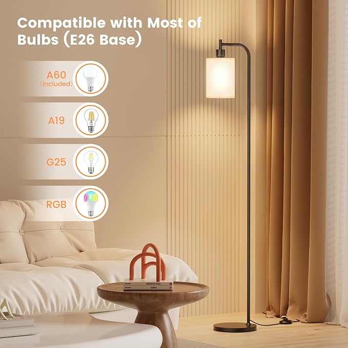 SIBRILLE Floor Lamp with Linen Shade, Dimmable Tall Standing Lamp with Remote Control & 3 Color Temperatures, Modern Floor Lamps for Living Room Bedroom Office Corner, 9W LED Bulb Included