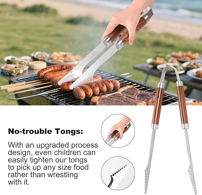 YJHOLE Grilling Accessories Set Large Spatula Fork Cleaning Brush Food Tongs Durable Stainless Steel BBQ Grill Tools with Extra Thick Storage Case BBQ Accessories Grill Set