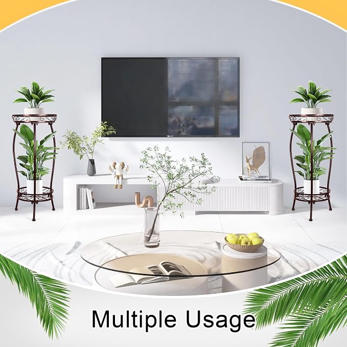 2 Tier Rustproof Iron Plant Stand - Heavy Duty Outdoor Plant Stands For Patio, Balcony Or Garden Or Planter Corner - Plant Stand Indoor (Bronze)