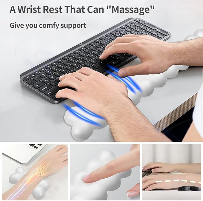 Wrist Rest for Keyboard and Mouse, Upgrade Enlarge Mouse Pad Wrist Rest, Ergonomic Memory Foam, Non-Slip Base for Computer Gaming & Office Work, 2 Piece Set, Clouds White (17.71x3.15+6.29x3.15 inch)