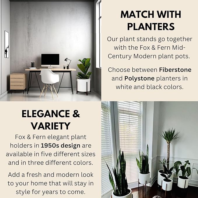 Fox & Fern Bamboo Plant Stand — 14.9 Inch Fixed Size Wooden Mid Century Planter Stand for Indoor Planters (Not Included); Extra Large Flower Pot Holder for Indoor Big Pots; Plug In Design; Dark Bamboo