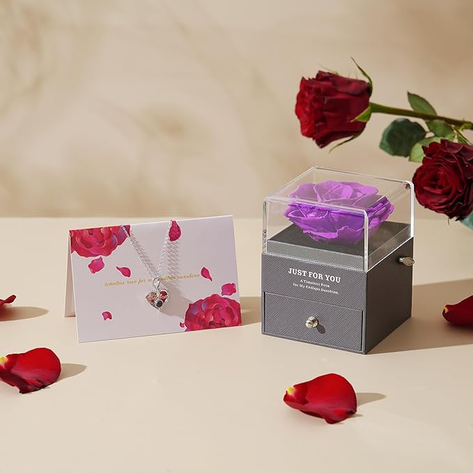 ADDWel Rose Gifts for Grandma Birthday, Unique Preserved Rose Music Box with Silver Grandma Necklace Gift for Grandmother Abuela Nana Gifts from Grandkids, Cute Bday for Grandmas