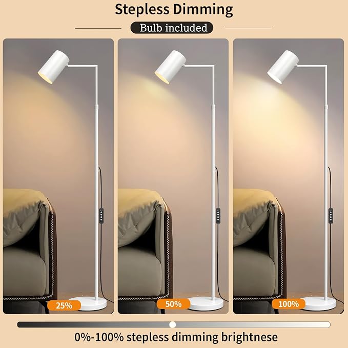 Ldeco Stepless Dimmable Arc Floor Lamp for Living Room with Timer,Height Adjustable Modern Reading Standing Lamps for Living Room,Reading Room,Office,LED Bulb Included (White-DM)