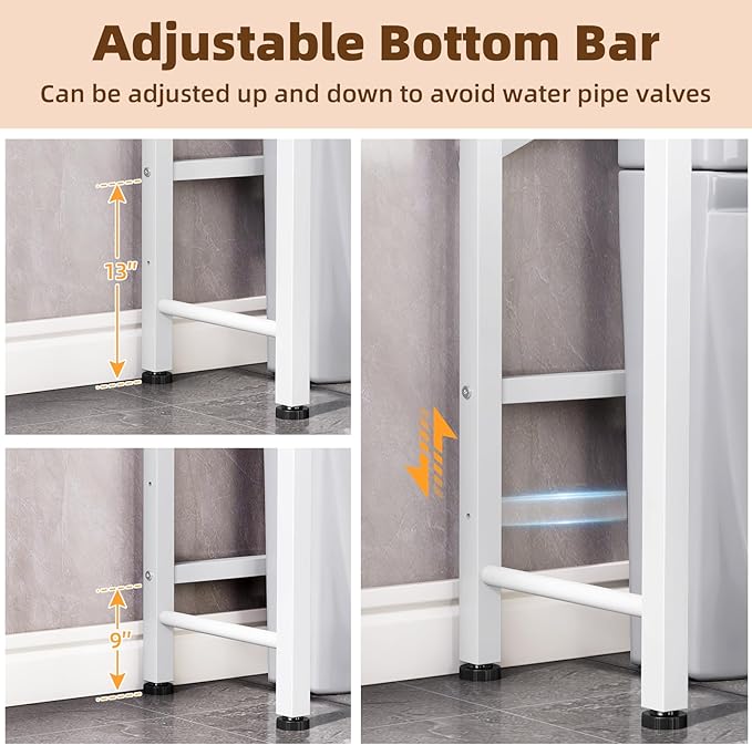 Kalrin Over The Toilet Storage Cabinet with Fluted Wave Doors and Adjustable Shelf, Wood Over Toilet Storage Rack with Drain Basket, Freestanding Bathroom Organizer for Balcony Laundry, Pure White