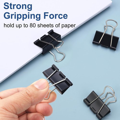 Regine Switzerland Medium Binder Clips - 1.25 Inch (48 Pack) with Container | Durable Black Paper Clamps for Office & Home