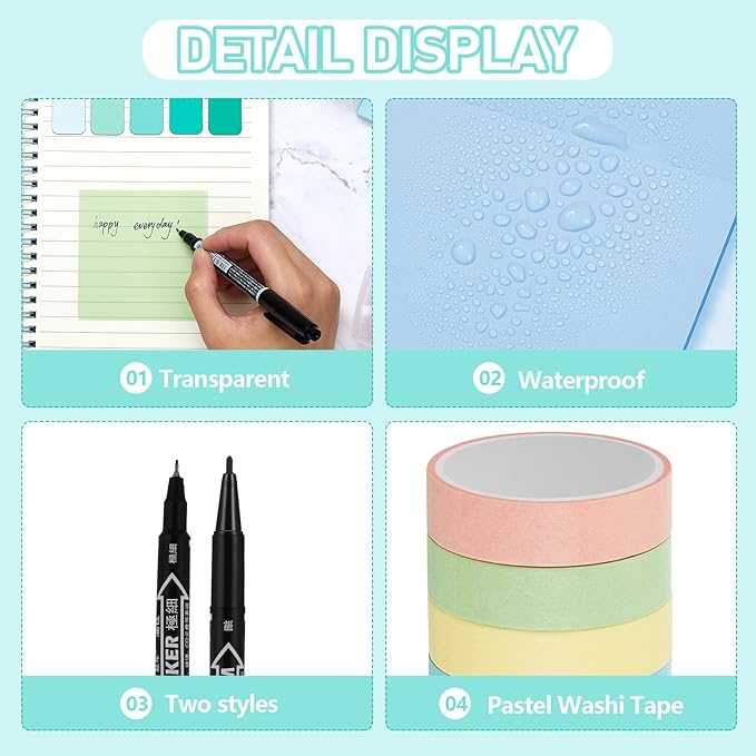 Sinload 60 Pcs Aesthetic Book Annotation Kit School Supplies Cute Pencil Case 12 Highlighter 5 Gel Pen 6 Mechanical Pencil 5 Magnetic Bookmark 1220 Pcs Sticky Note Tab Student Stationary(Mint Green)