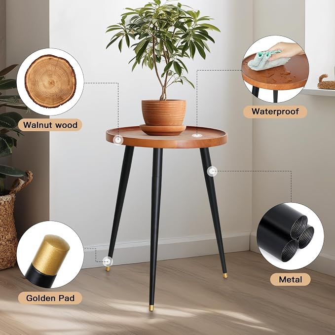 KINNARY Plant Stand Indoor, Mid Century Wood Plant Table Plant Holder with Raised Design,Heavy Duty Metal Tall Flower Pot Stand, Modern Home Decor Small Round Side End Table(11.8"x16")