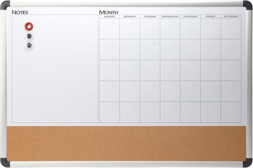 Office Depot 3-in-1 Monthly Planner - Cork & Magnetic Dry-Erase Board, 24" x 36", Aluminum Frame
