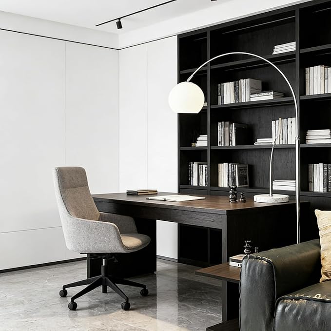 MIXL-Milk Glass Shade Arc Floor Lamp,Marble Base Arch Lamp,Chrome Flexible Rod Standing Light,Modern Floor Lamps for Living Room Office