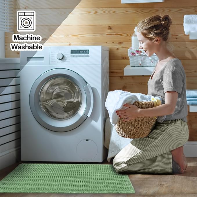 ZALL Sage Green Waffle Bath Mat,Super Absorbent Non Slip Bathroom Rug, 24x36inch, Machine Washable Ultra Soft Floor Mats