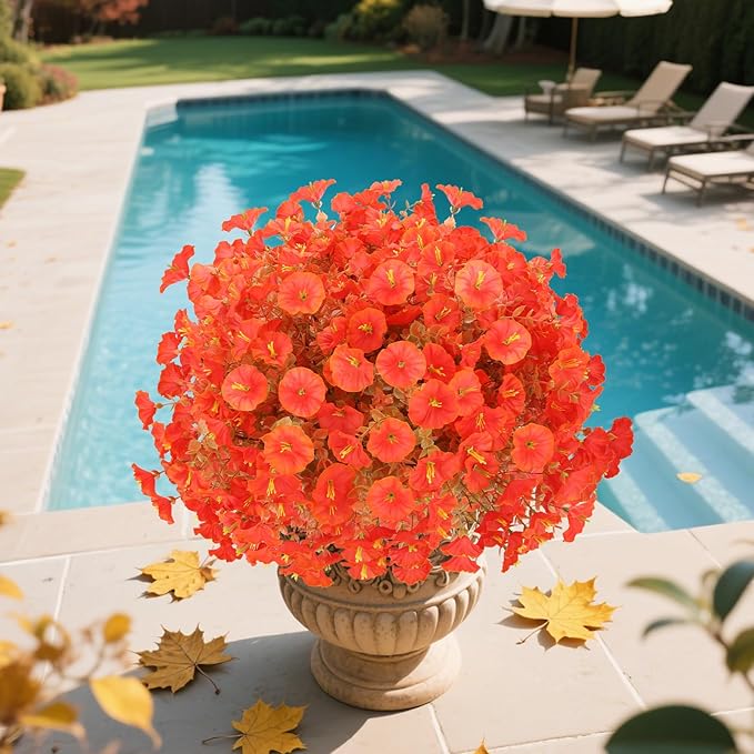 12 Bundles UV Resistant Fake Mums Silk Flowers Faux Mums, Fall Flowers Artificial for Decoration,Artificial Morning Glory for Thanksgiving Fall Decor Halloween Window Box Porch Outdoor Garden