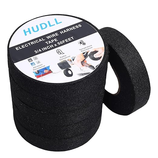 6-Pack Wire Harness Tape,Friction Tape 3/4-Inch by 50-Foot,High Temp Wire Cable Loom Self-Adhesive Tape for Automobile Electrical and Engine Wire Noise Dampening,Audio Wire Harness