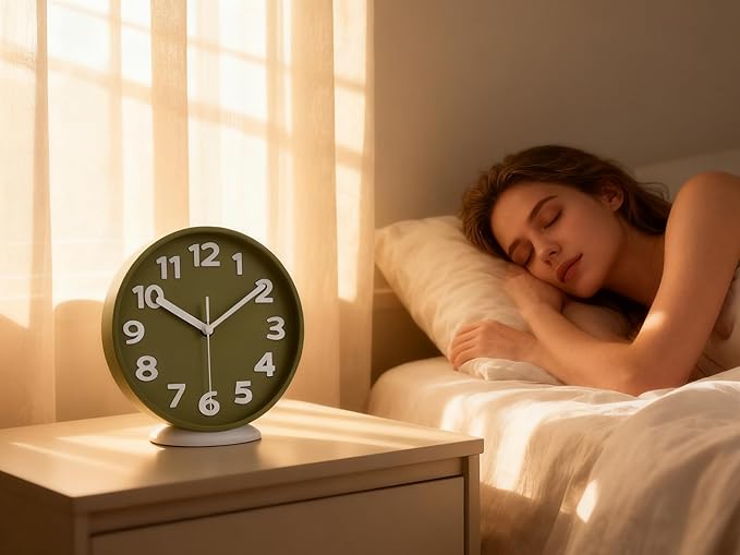 45MinST 8-Inch Green Modern Wall Clock – Silent Non-Ticking, 3D Large Numbers, Accurate Timekeeping | Decorative Wall & Desk Clock with Stand for Living Room, Bedroom, Kitchen, or Office