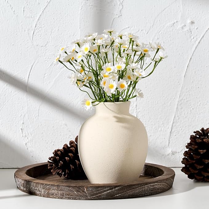 SIDUCAL Spotted Ceramic Modern Style Vase, 5.7 Inch Rustic Farmhouse Boho Vase for Home Decor, Terracotta for Table, Living Room, Wedding, Mantel Decoration, Speckled White
