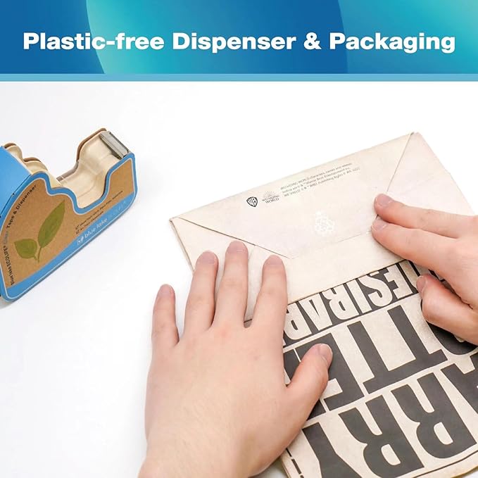 Tape Dispenser Desk，Plastic-Free Tape Dispenser with 4 Rolls 3/4 in x 640 in Transparent Tape, Tape Dispenser Desk for Gift Wrapping, Office, Home, School