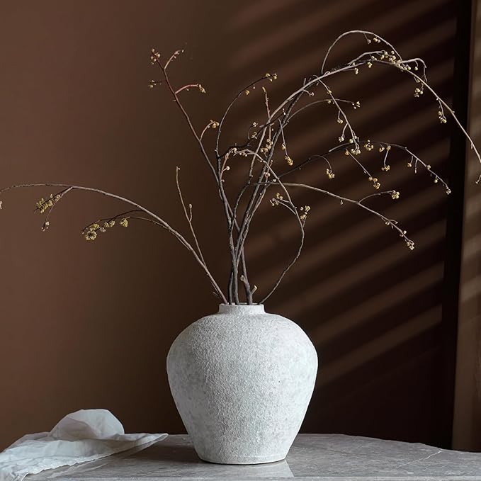 Rustic Terracotta Handle Flower Vase, Height 23cm/9.05in Vintage Clay Vases Farmhouse Decor, for Living Room Entryway Table Centerpiece Decor