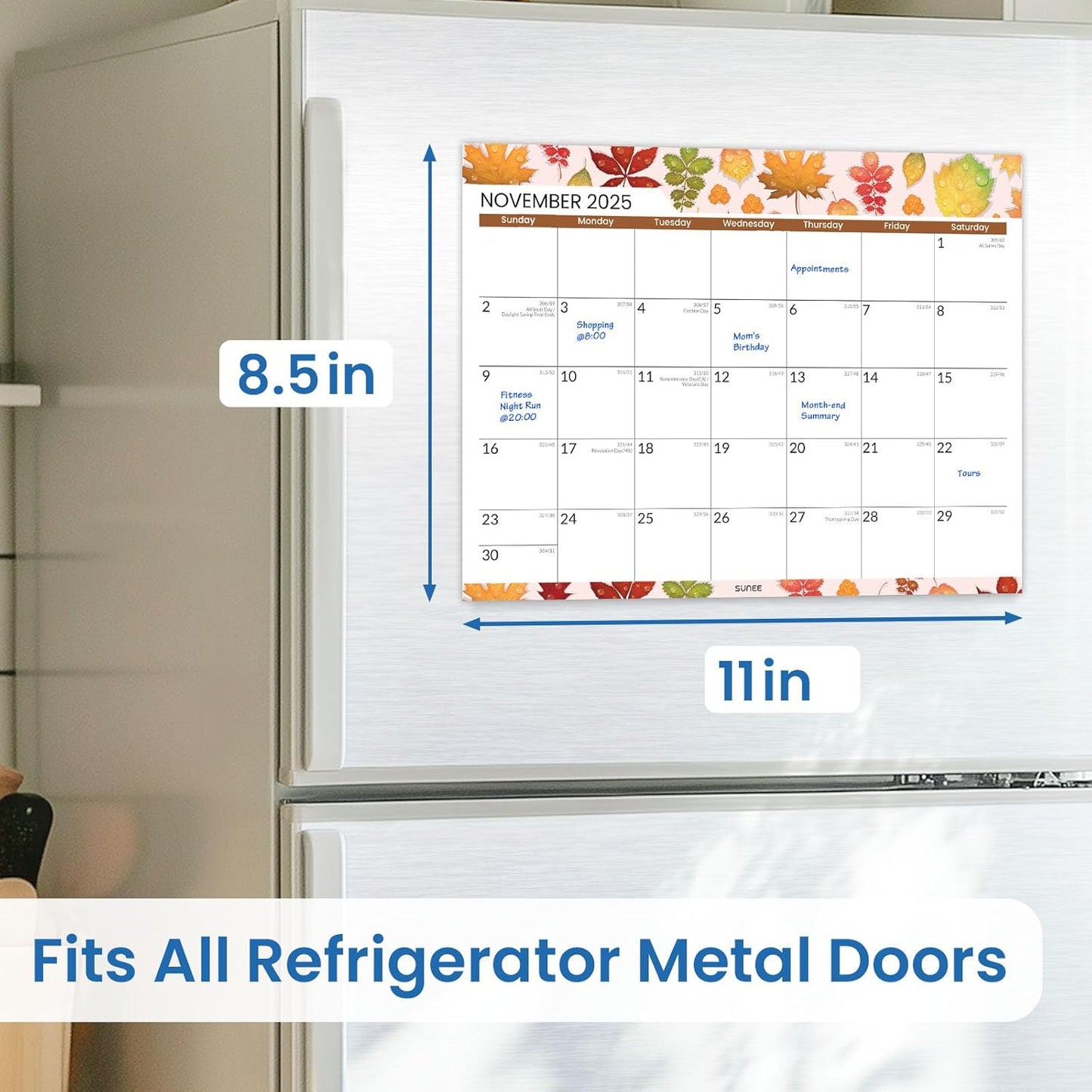 SUNEE Magnetic Refrigerator Calendar 2026-2027 | 21-Month Family Planner | 8.5"x11" Monthly Design