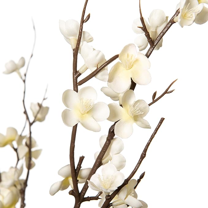 4Pcs Cherry Blossom Branches Artificial Flowers for Spring Summer Indoor Decoration,Faux Long Stem Artificial Flowers for Wedding Home Office Bedroom Party Table Centerpieces Decor(White)