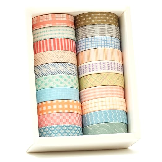 Songdao 20 Rolls Basic Washi Tape Set Japanese Arts Adhesive Tapes Simple Patterns Decorative Masking Tape Sets for Craft, Kids, Scrapbook, DIY, Gift Wrapping (Style One)