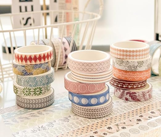 YUBBAEX 40 Rolls Basic Washi Tape Set Cute Printed Patterns Masking Skinny Creative Decorative Tapes for Arts, DIY Crafts, Journals, Planners, Scrapbook, Wrapping (Retroism 2)