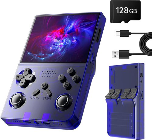 R40 Retro Handheld Game Console - Open Source System with 3.5" IPS Screen & 18,000+ Games | 128GB TF Card, Blue