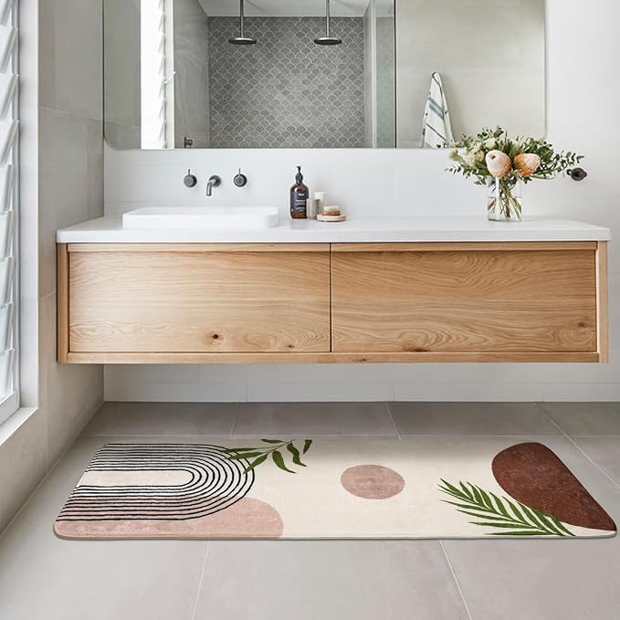 Boho Bathroom Runner Rug Non Slip, Large Long Bathroom Rugs Cute Bath Mat for Bedroom Hallway Kitchen, Soft Plush Washable Shower Rug
