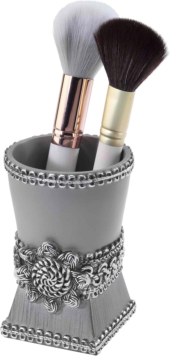 Avanti Linens - Accessory Set, Resin Tumbler, Toothbrush Holder, Soap Dish & Lotion Pump, Durable Bath Decor (Braided Medallion Collection, Granite)