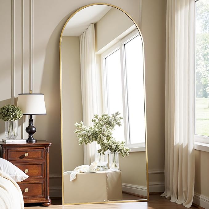 Dewfig Arched Gold Full Length Mirror, 57"X20" Large Floor Mirrors, Full Body Mirror for Leaning or Hanging, Standing Mirrors for Bedroom, Living Room,Dressing Room, Aluminum Alloy Frame, Gold