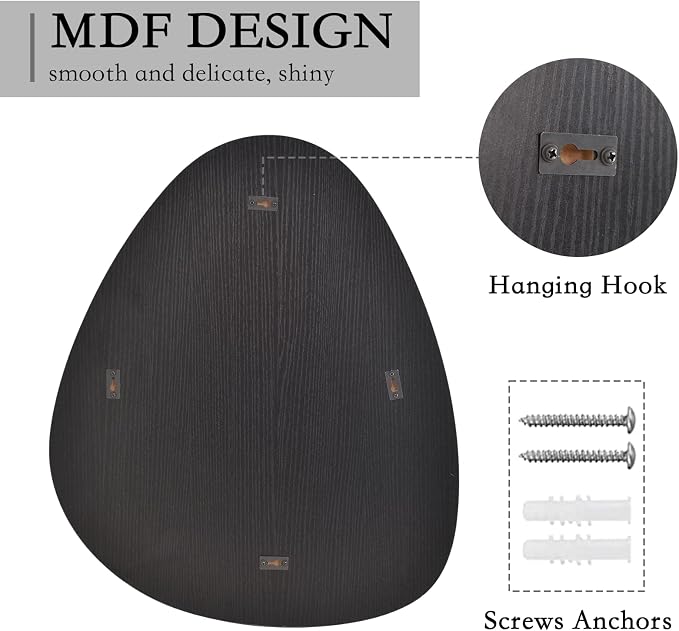 BEAUTYPEAK Asymmetrical Mirror, 20 x 30 Inches Irregular Wall Mirror, Wood Frame Unique Shape Wall Mounted, Decorative for Living Room Bedroom Entryway Hallway
