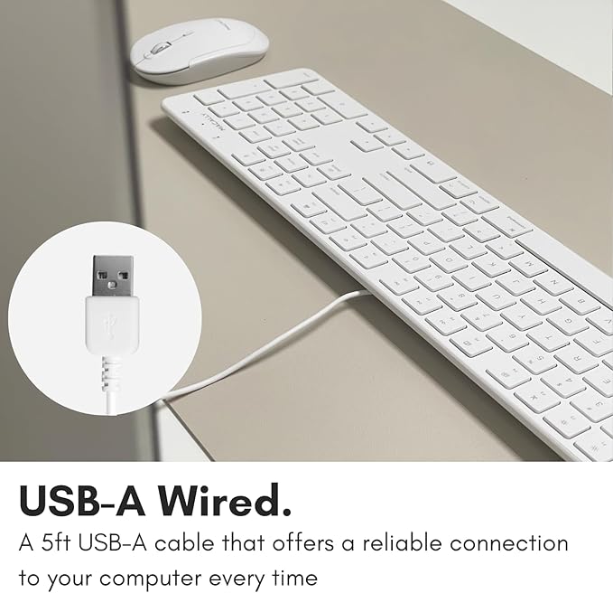Macally Slim USB Wired Keyboard for Mac and Windows PC - Full Size 104 Key Layout & 16 Shortcut Keys - Scissor Keycaps for Smooth Typing - Mac Wired Keyboard with Numeric Keypad