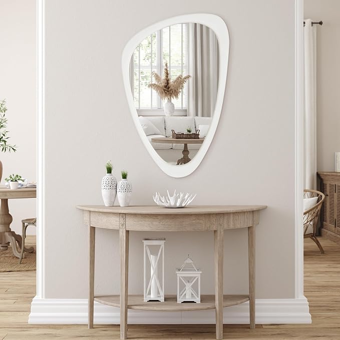 Americanflat 20x23 Asymmetrical Wall Mirror - Hanging Mirrors with Durable Frame - Modern Mirror for Bathroom, Bedroom, Living Room - Mirrors for Wall Display and Home Decor - Brushed White