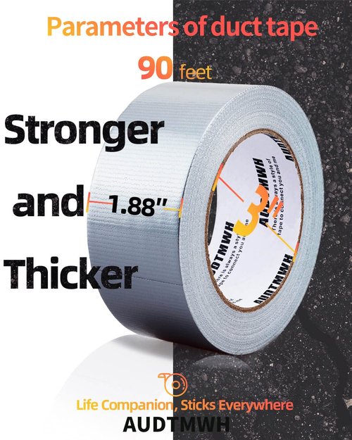 AUDTMWH Heavy Duty Duct Tape - Waterproof, Temperature Resistant, 1.88 in x 90 ft, Silver, No Residue