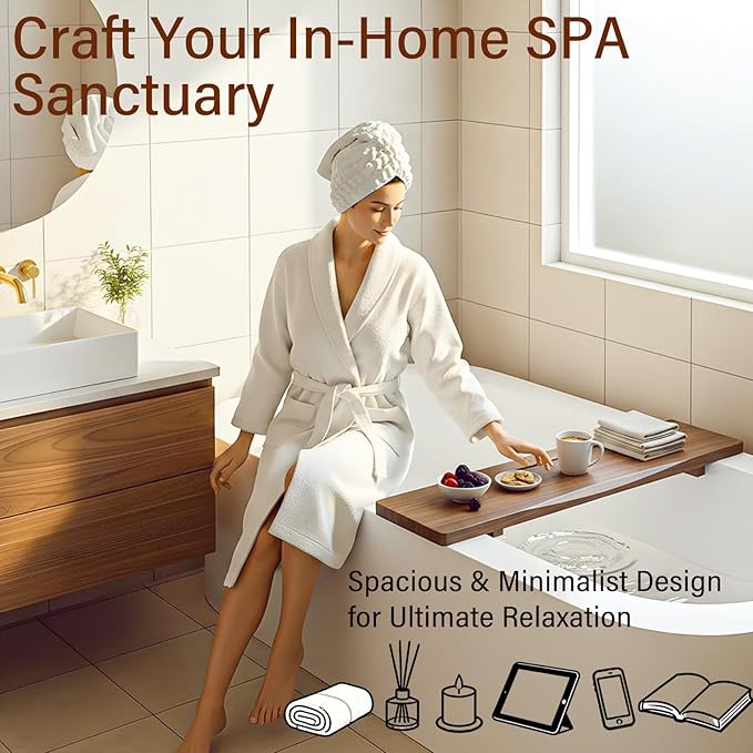 Premium Acacia Wood Bathtub Tray Caddy for Standard Tub, 29.5" L Adjustable Bath Tray for Tub, Luxury Spa Bathroom Tray Organizer Table, Bath Tub Accessories for Women, Housewarming, Birthday Gifts