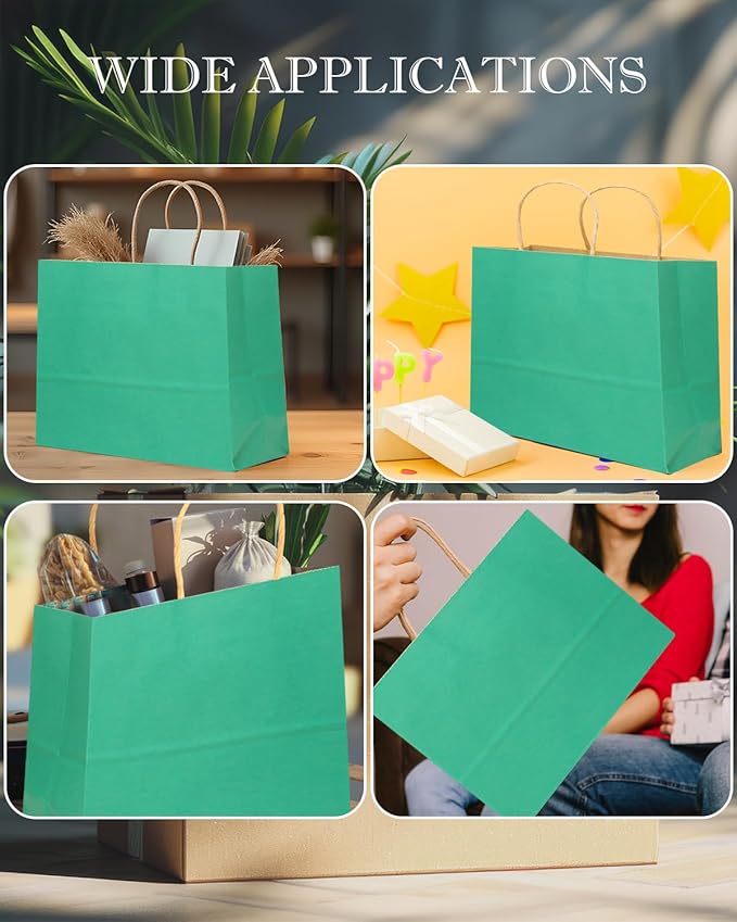 qiqee 13"x4.5"x10" Large Gift Bag with Handles Bulk 32PCS Gift Paper Bags Mint Green Bags Multiple Uses (Wide Large)