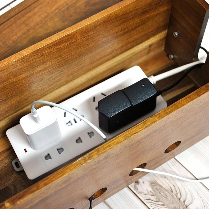Large Cable Management Box, Wood Cord Hider Box & Organizer for Power Strip Hider Cable Storage for Office, TV Wires, Desk Cord Organizer, Vintage Walnut (14.1" x 6" x 6.3")