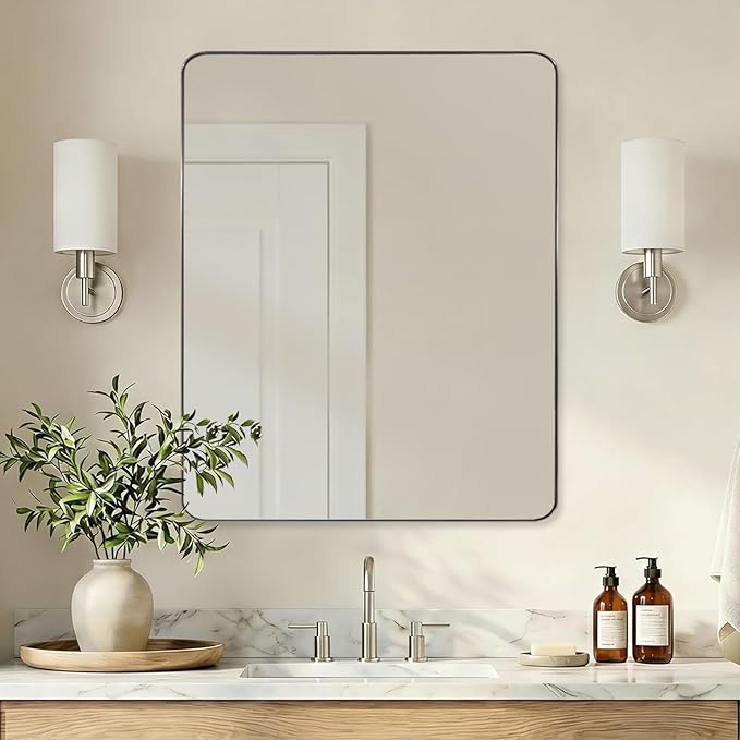 ANDY STAR Brushed Nickel Mirrors for Bathroom Sink, 24x30 Inch Bathroom Vanity Mirror with Rectangular Metal Frame-Modern Clean Design with Superior Stainless Steel Frame