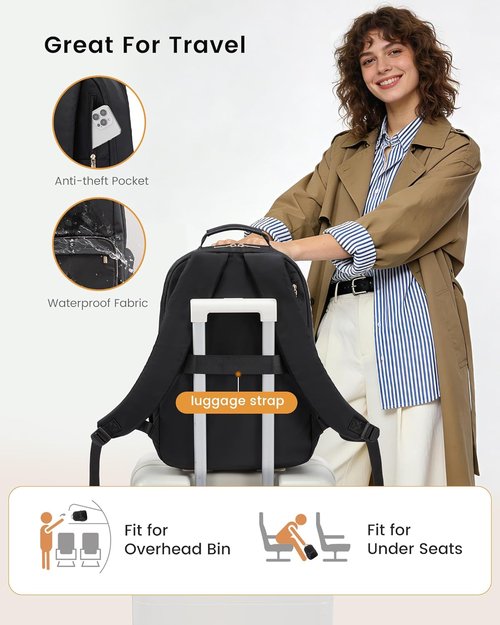LOVEVOOK Laptop Backpack - Large Capacity, Waterproof Design, 15.6 Inch Work Purse for Teachers & Nurses | Black