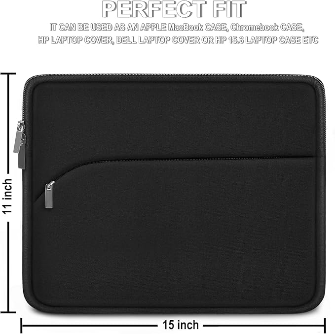 Laptop Sleeve 15 inch, Portable Monitor Protective Cover with Front Pocket, Laptop Case for 2023 MacBook Air 15 inch M2 A2941/Pro A1990 A1707, Computer Bag for HP ASUS Dell Acer Lenovo, Black