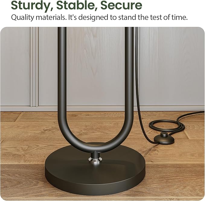62.9" Floor Lamp with Table Brown, Black Lampshade Vintage Standing Lamp with Tray Foot Switch, 3 Color Temperatures LED Bulb Included, for Living Room, Bedroom