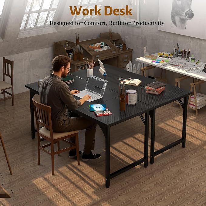 55'' Computer Desk with Deeper Desktop, Home Office Desk Workstation with Sturdy Metal Frame, Modern Simple Desk for Gaming Studying Writing, Black