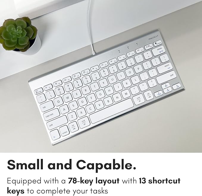 Macally Wired Keyboard for Mac | Compatible Apple Keyboard (78 Keys, Plug and Play USB) Compatible with MacBook Pro/Air, iMac, Mac mini/Pro, Laptop, Computer Desktop
